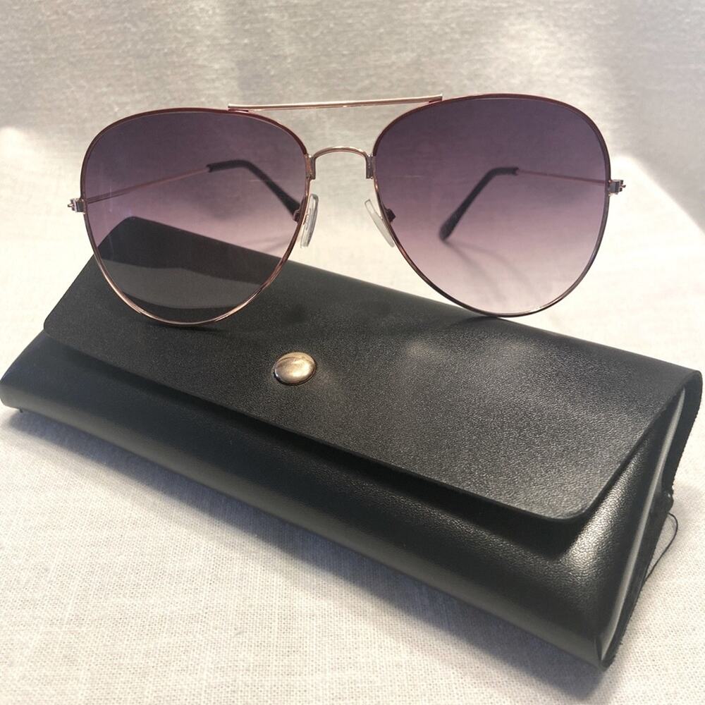 Aviator Sunglasses Gold Frame Purple Lenses for Men Women Case Included